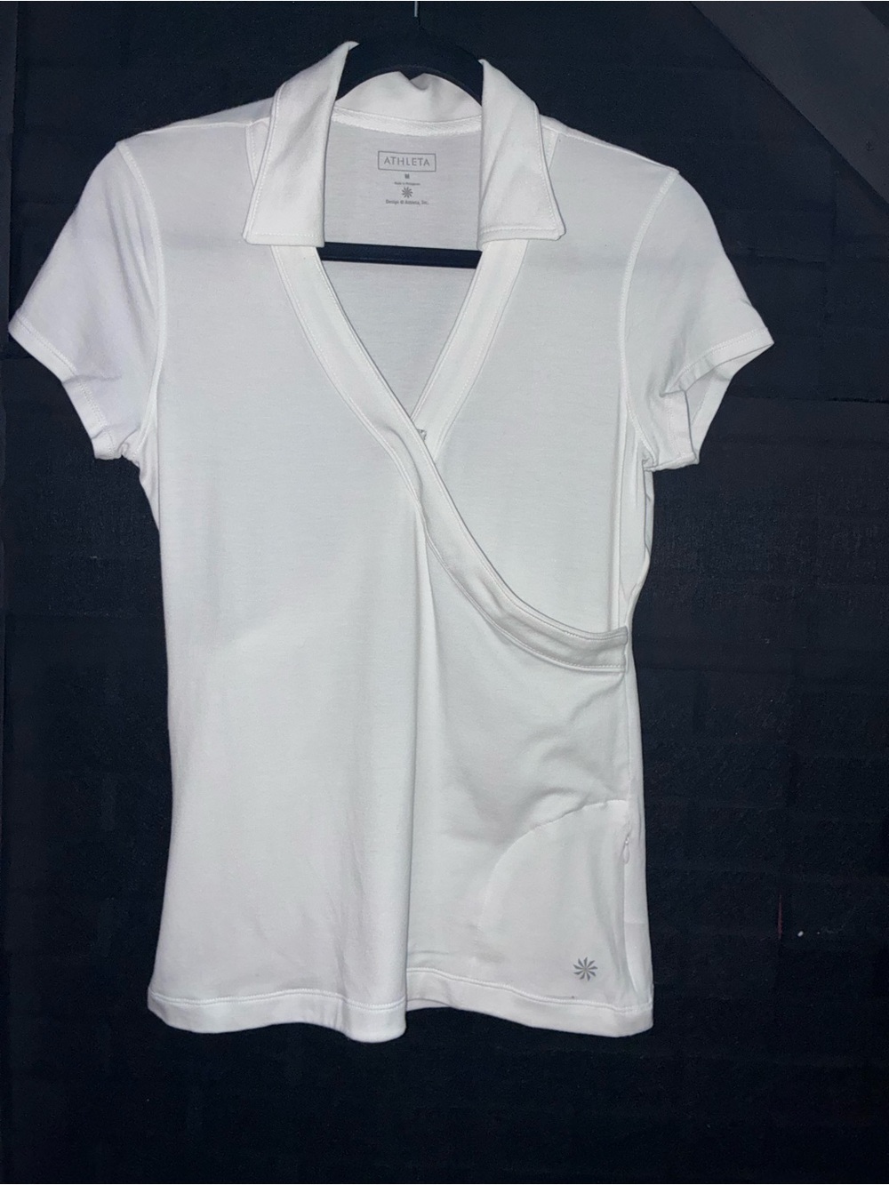 Athleta White Short-Sleeve Wrap Polo Shirt